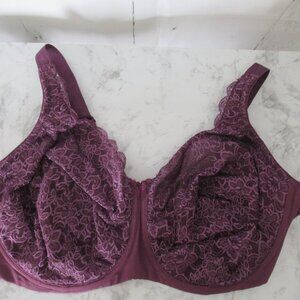 Elila Bra 42H Purple Full Coverage Stretch Lace Underwire Back Closure Plus Size